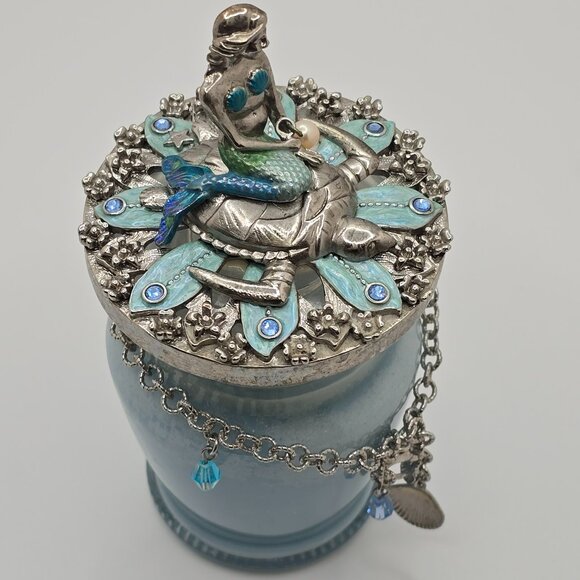 Kirks Folly Scented Candle with Silver Blue Mermaid on Turtle Lid and Bracelet - Picture 7 of 8